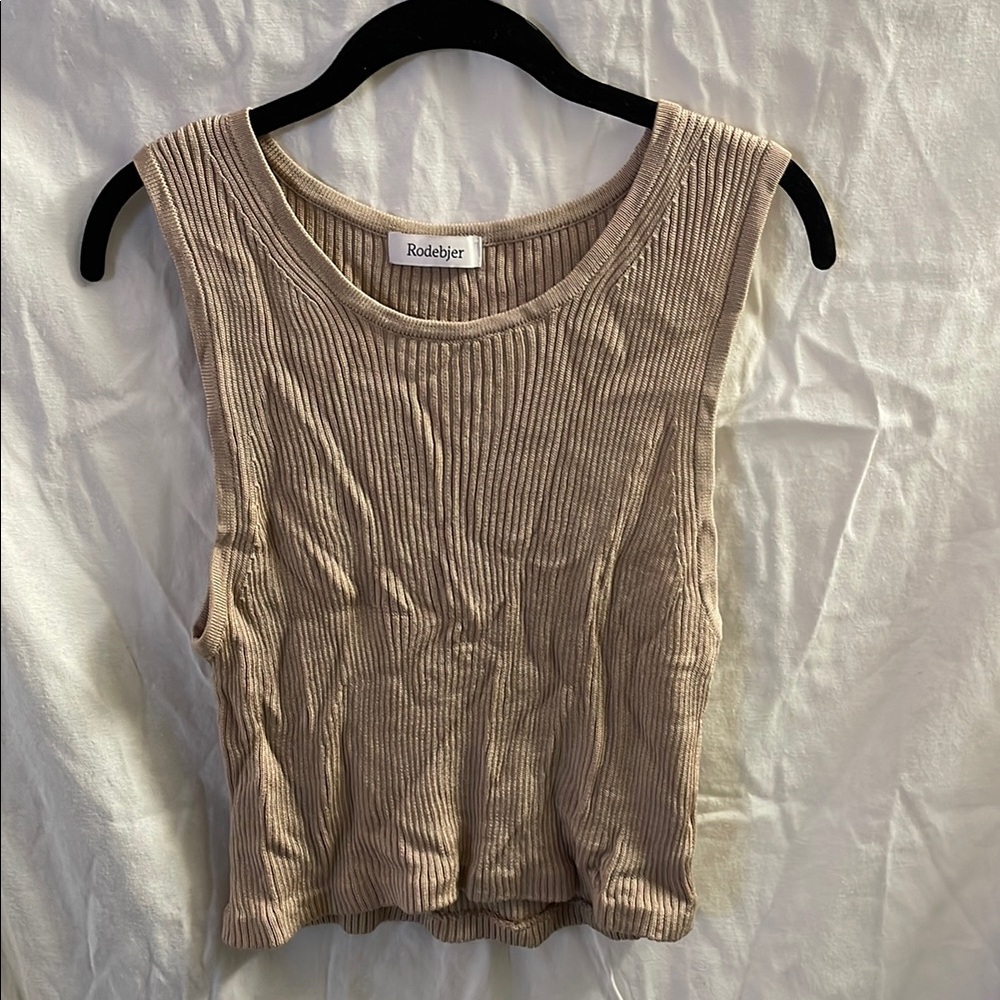 Rodebjer Beige Ribbed Tank Top